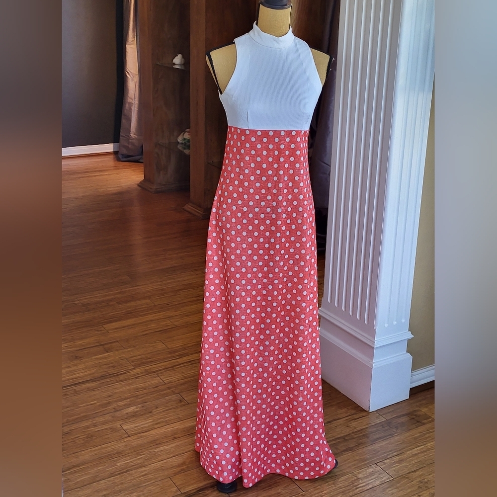Unbranded Vintage 70s White/Orange Maxi Dress Size Small